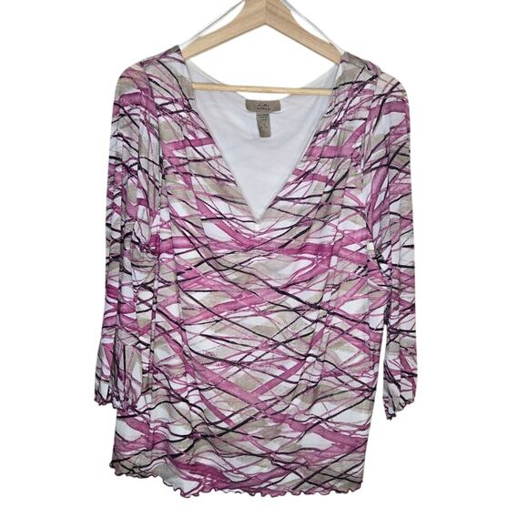 i.e. Woman Tops - i.e. Woman 2X Pink/White Printed Cowl Neck Longsleeve Top [0313]